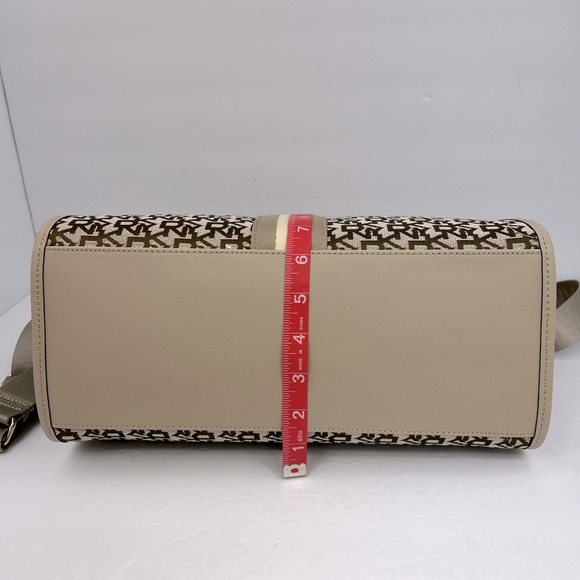 DKNY “CARLITA MD TOTE” BAG, BEIGE WITH BROWN LOGO ALL OVER WITH SHOULDER STRAP - Picture 15 of 16